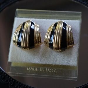 Elegant Gold and Black Clip on Earrings